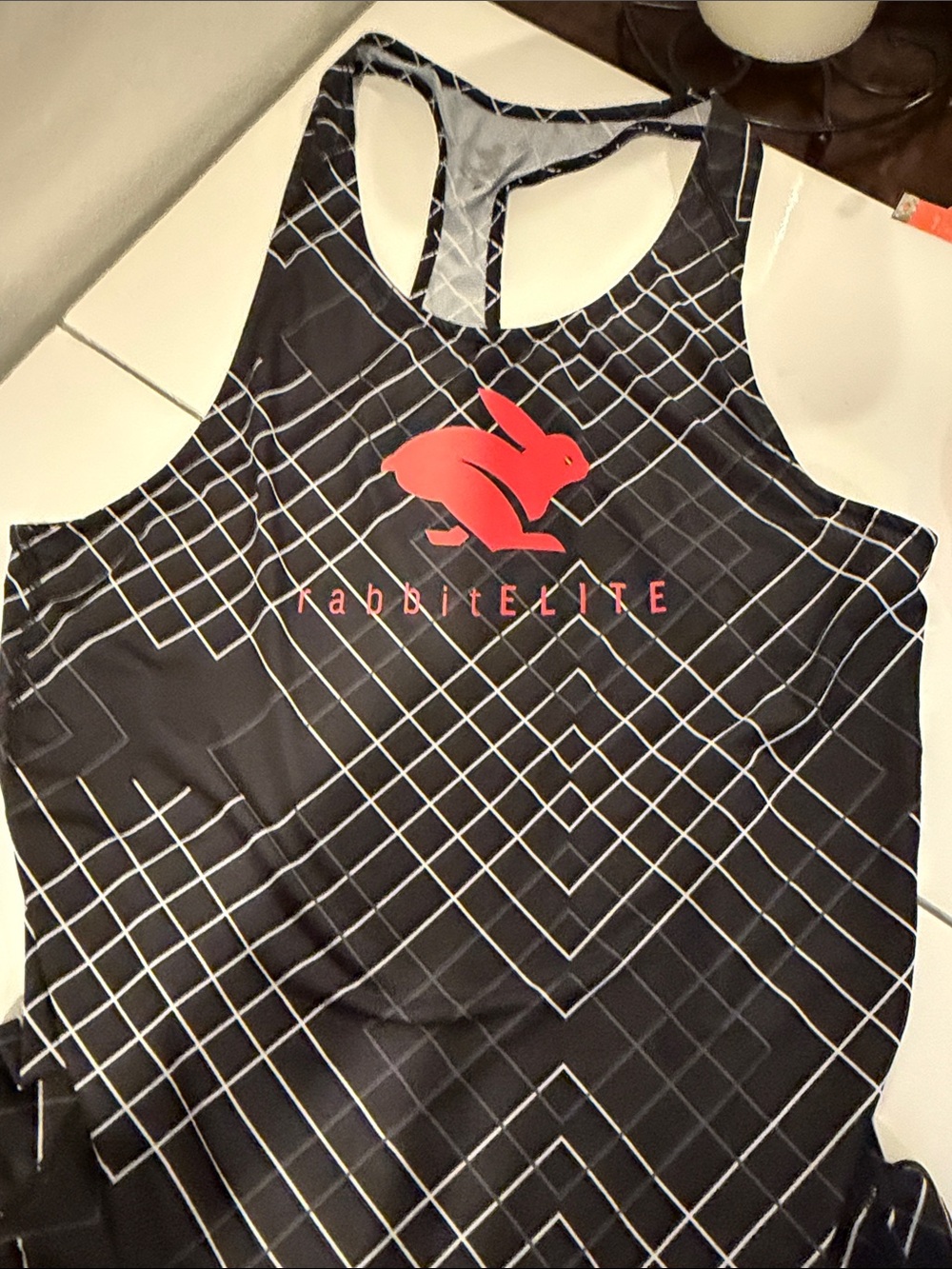 Men's Rabbit Elite Black Racerback Tank Top with Red Rabbit Logo